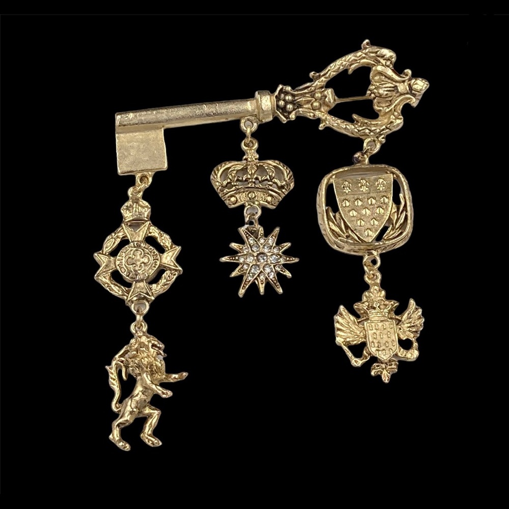 Vintage Marla Buck  1980's Dangling Heraldic Brooch